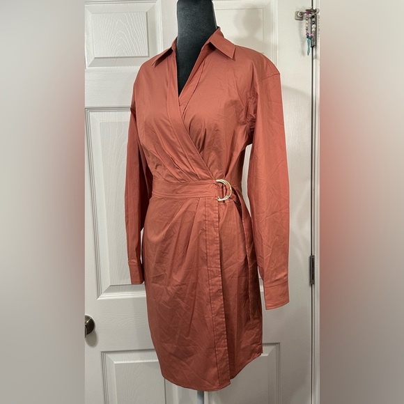 Ralph Lauren Terracotta Long Sleeve Wrap Dress Black Label - Picture 1 of 14